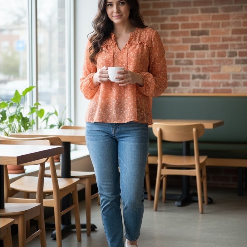Orange Patterned Blouse - Picture 2 of 4